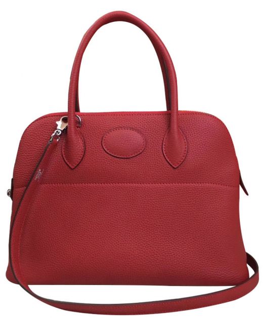 Hot Selling Bolide Red Togo Leather Zipper Closure Silver Hardware - Faux Hermes Female Rounded Double Top Handles Bag