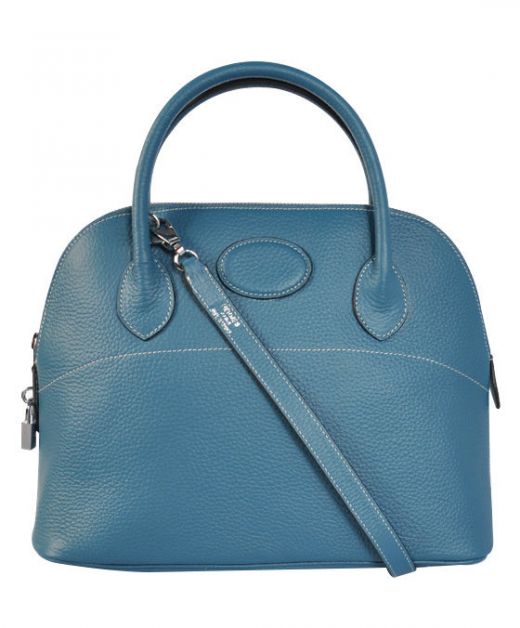 Best Quality Double Top Handles Zipper Closure Bolide 31cm - Fake Hermes Women's Light Blue Shoulder Bag
