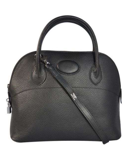 Faux Hermes Bolide Silver Zipper Design Double Top Handle Black Veins Leather Shoulder Bag For Ladies Online