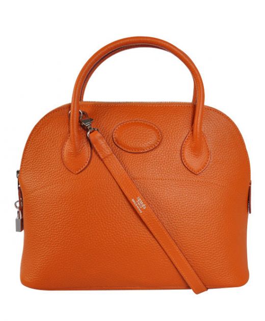 Imitated Hermes Bolide Orange Veins Leather Zipper Closure Padlock Detail Fashion Double Handles Women's Handbag