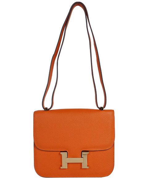 Top Sale Yellow Gold H Snap Button Design Orange Cowhide Leather 23CM - Imitated Hermes Large Oversized Flap Style Female Crossbody Bag