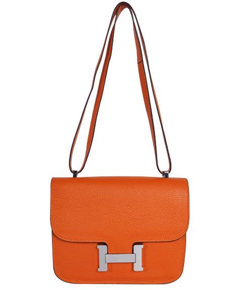 2022 Best Vintage Constance Orange Cowhide Leather Silver H Style Snap Button - Phony Hermes Oversized Flap Lady Crossbody Bag UK