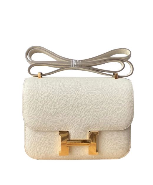 Fake Hermes Vintage Constance H Yellow Gold Metal Snap White Epsom Leather Crossbody Bag For Ladies Online
