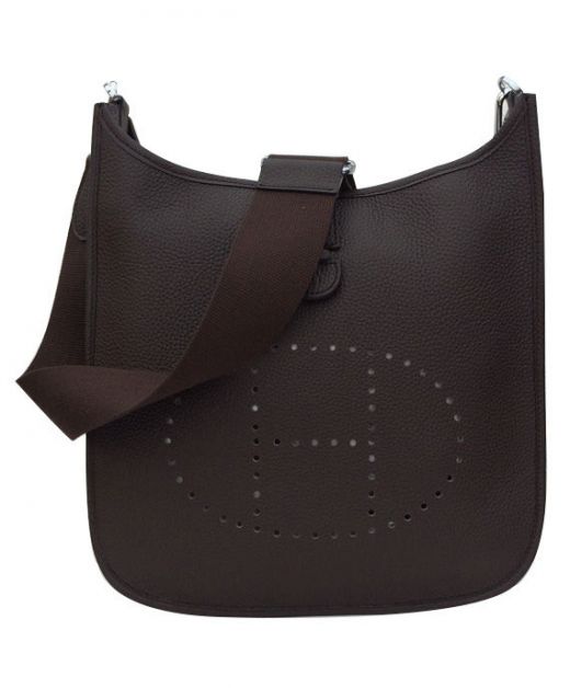 Fake Hermes Tan Evelyne Brownness Togo Leather III PM Silver Hardware Perforated H Design Detail Shoulder Bag For Ladies