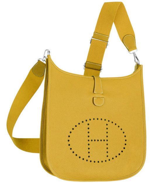 New Style Tan Evelyne H-style Perforated Logo Pattern Slim Central Flap - Imitated Hermes Yellow Togo Leather Women's Crossbody Bag
