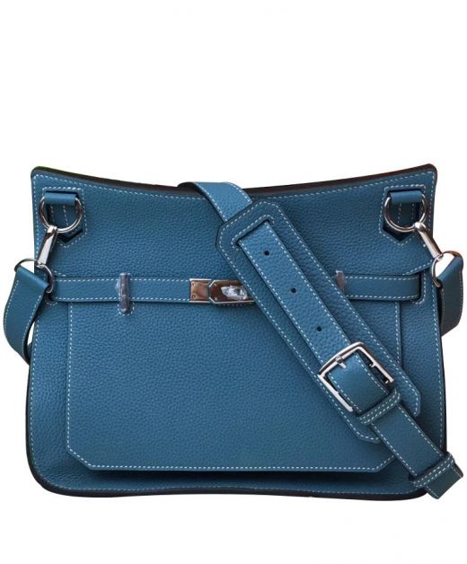 Latest Design Blue Togo Leather Jypsiere 28cm SilverTurn Lock- Faux Hermes Belt Strap Women's Flap Shoulder Bag Online