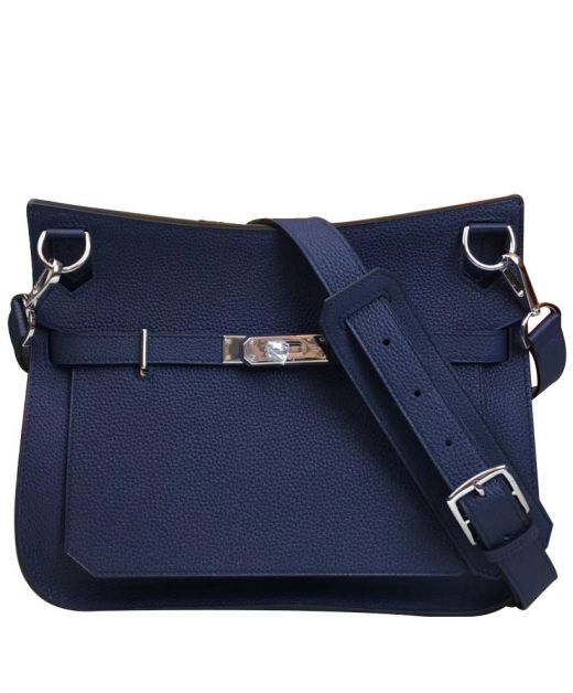 Top Sale Jypsiere 28 Silver Hardware Turn Lock Large Flap Design - Imitated Hermes Dark Blue Togo Leather Handbag