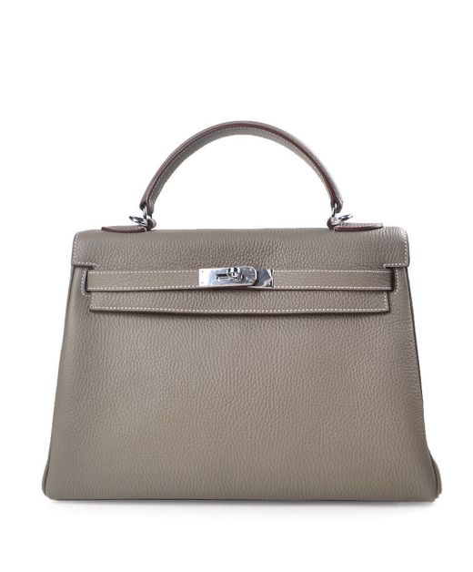 Best Quality Kelly 35 Rose Brown Cowhide Leather Sliver Turn Lock - Faux Hermes Single Top Handle Bag For Ladies