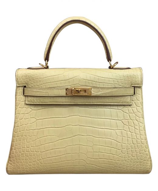 Latest Cream Crocodile Leather Silver Hardware Female Kelly 25 - Replica Hermes Flap Design Top Handle Bag