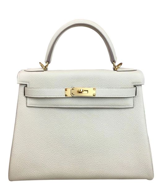 High Quality Kelly 28CM White Togo Leather Simple Flap Flap Style - Clone Hermes Female Single Top Handle Bag Online