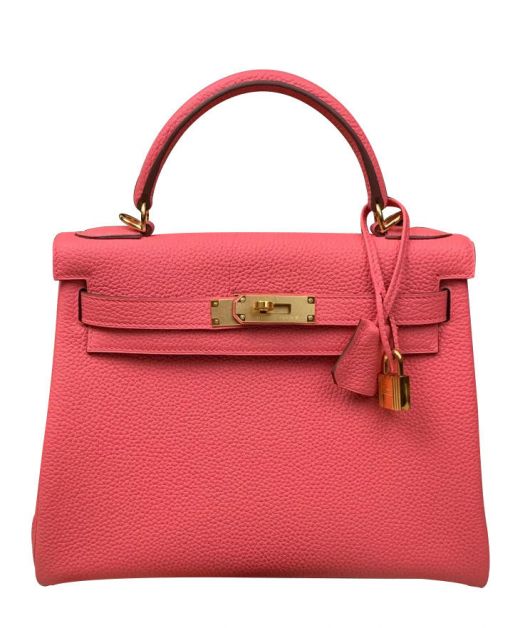Fashion Coral Togo Leather Yellow Gold Hardware Kelly 28 Single Rolled Handle - Copy Hermes Women's Simple Flap Tote Bag