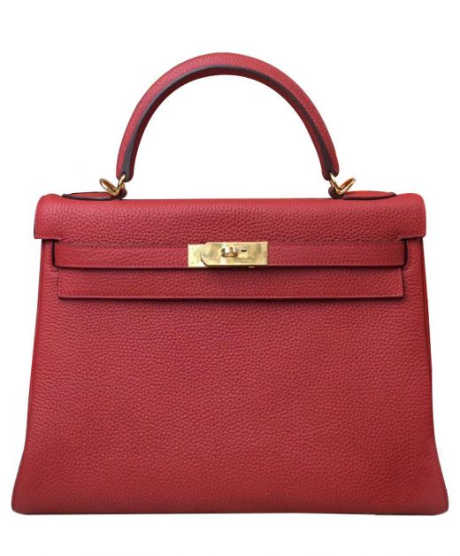 Top Sale Kelly 28CM Red Togo Leather Yellow Gold Hardware Flap Design - Imitation Hermes Ladies Single Top Handle Bag