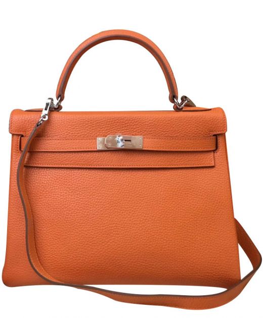 Imitated Hermes Belt Strap Turn Lock Orange Togo Leather Simple Flap Lady Single Top Handle Kelly Bag For Ladies 28CM