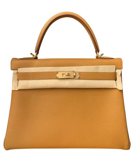 Best Price Kelly 32 Apricot Togo Leather Yellow Gold Turn Lock - Fake Hermes Single Top Handle Women's Crossbody Bag
