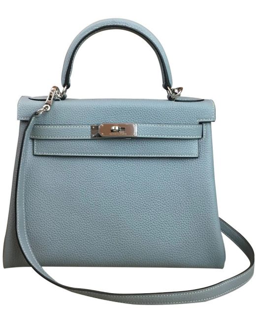 Latest Light Blue Togo Leather Kelly 32 Silver Hardware - Fake Hermes Turn Lock Top Handle Bag For Ladies