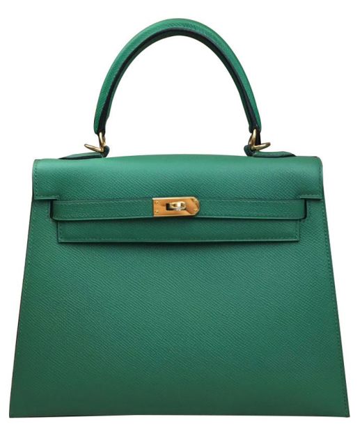 Replica Hermes Kelly 28 Turquoise Epsom Leather Single Top Handle Female Yellow Gold Turn Lock Crossbody Bag