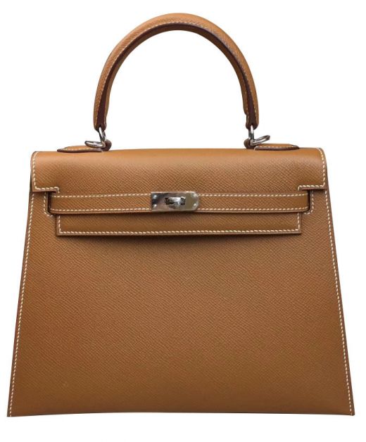 Best Price Kelly 28 Camel Leather Single Top Handle Belt Strap - Faux Hermes Silver Hardware Female H Style Bag Online