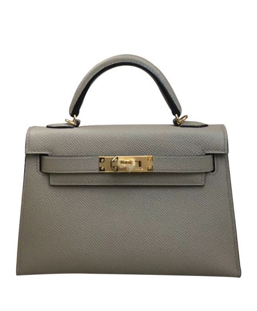 Fashion Kelly 19 Grey Epsom Leather Gold Hardware Belt Strap - Copy Hermes Turn Lock Women's  Tote Bag