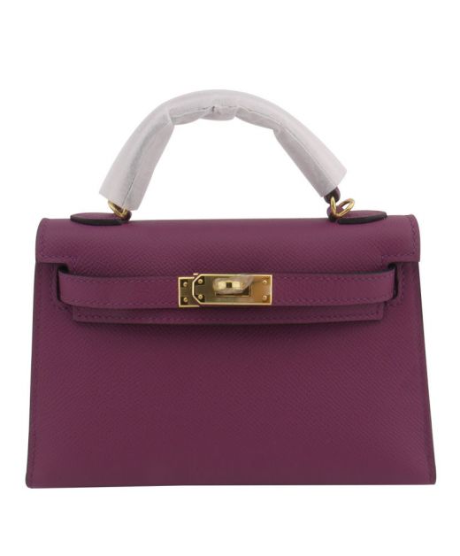 Imitation Hermes Kelly 19 Fashion Purple Epsom Leather Gold Hardware Belt Strap Turn Lock Women's Tote Bag