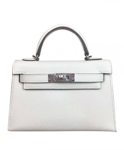 Fashion White Epsom Leather Single Top Handle 19 Kelly Belt Strap Design - Clone Hermes Silver Tone Hardware Turn Lock Bag For Ladies