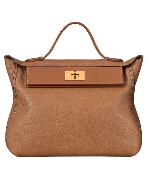 Faux Hermes Sac 24/24 Back Pocket Single Flat Top Handle Golden Turn Lock Khaki Leather Figid Flap Bag For Ladies