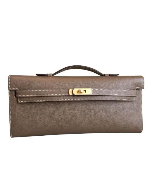 Low Price Kelly Cut Rouge H Dark Grey Epsom Leather Single Top Handle - Copy Hermes Women's Belt Strap Handbag
