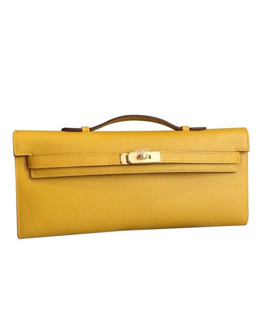 High End Golden Hardware Kelly Cut Rouge H Yellow Epsom Leather Turn Lock - Imitated Hermes Belt Strap Women's Handbag