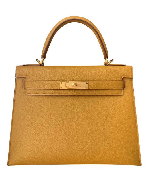 Replica Hermes Kelly 28 Single Top Handle Apricot Togo Leather Yellow Gold Hardware Women's Flap Design Tote Bag