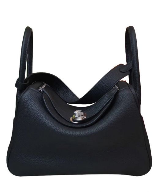 High Quality Lindy Silver Turn Lock Black Togo Leather Zipper Flap Design - Faux Hermes Double Top Handles Shoulder Bag For Ladies