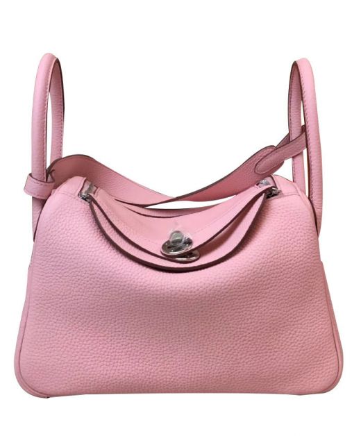Sweet Style Lindy Pink Togo Leather Silver Turn Lock Double Top Handles - Phony Hermes Zipper Closure Flap Shoulder Bag