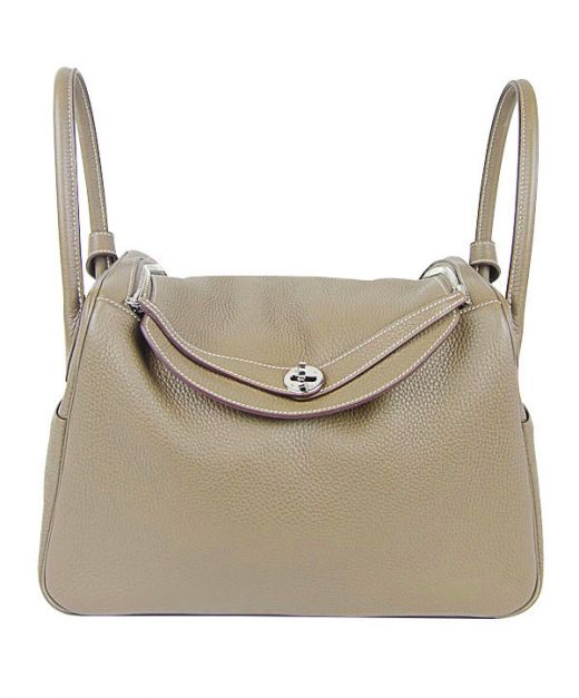 Imitated Hermes Lindy Grey Cowhide Leather Double Rolled Handles Zipper Flap Turn Lock Closure Shoulder Bag For Ladies