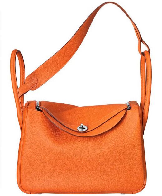 Replica Hermes Lindy 30CM Orange Cowhide Leather Turn Lock Closure Double Side Handles Women's Box Shaped Handbag