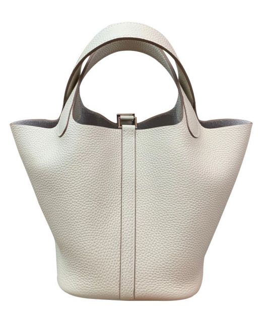 High End Picotin Lock Flat Handles Key Lock Design White Cowhide Leather - Imitated Hermes Women's Tote Bag