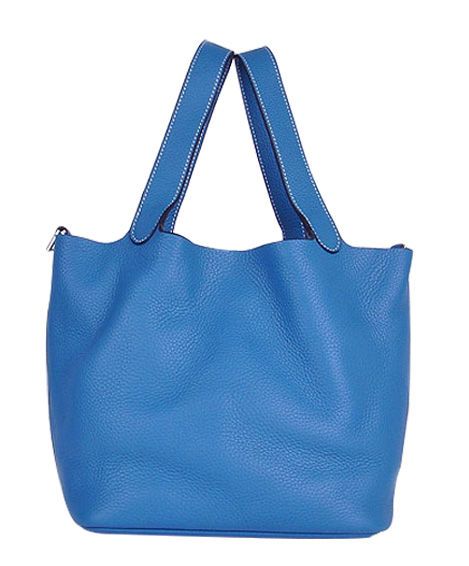 Best Price Picotin Light Blue Cowhide Leather Flat Arm-carry Strap Silver Hardware - Copy Hermes Female Bucket Bag