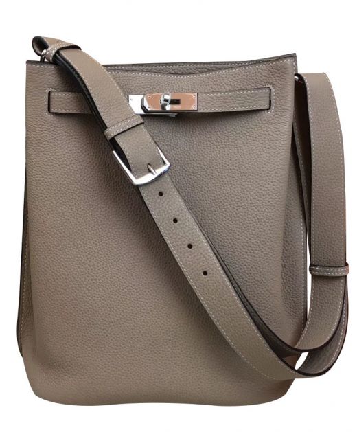 Imitation Hermes 22CM So Kelly Silver Turn Lock Lady Belt Strap Detail Grey Togo Leather Shoulder Bag