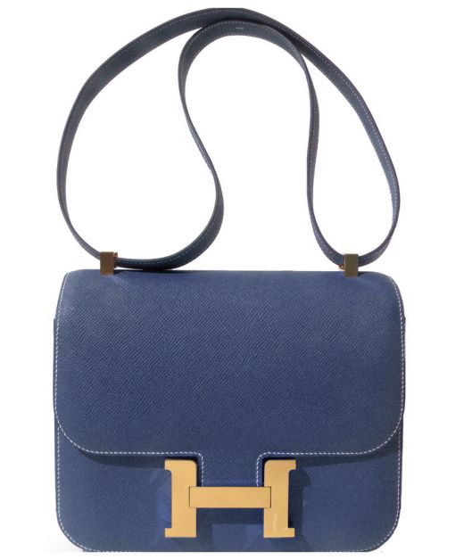 Best Price Constance Blue Epsom Leather H Style Snap Button - Replica Hermes Flap Design 24cm Crossbody Bag