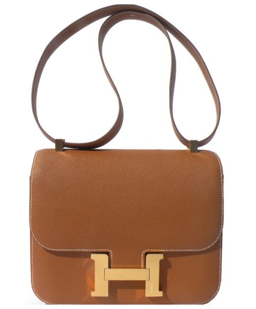 Faux Hermes Palladium Hardware Brown Epsom Leather Metal H Snap Lock 24cm Flap Handbag For Ladies Online