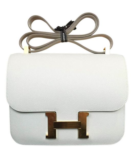 Fake Hermes Epsom Constance H Style Snap Button Closure Palladium Hardware Women's White Leather Shoulder Bag