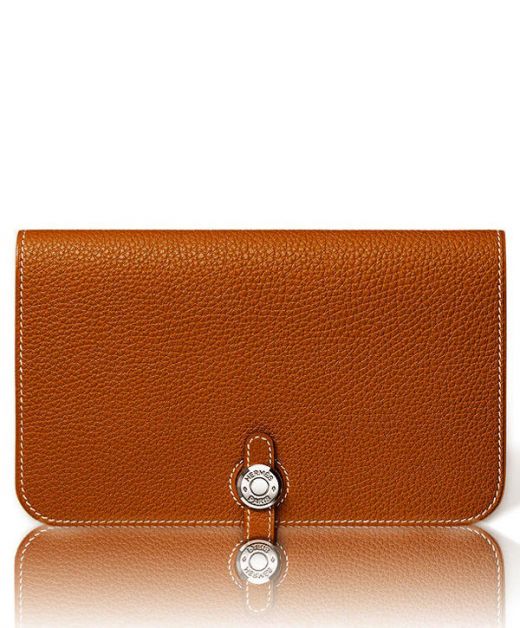 High Quality Dogon Combined Brown Togo Calfskin Leather Silver Hardware - Imitated Hermes Buckle Detail 19CM Women's Wallet