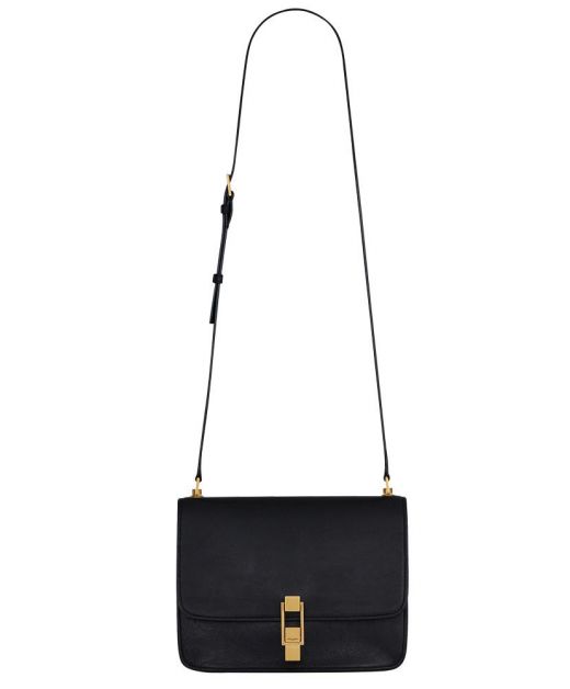 Replica Saint Laurent Le Carré Box Black Leather Front Flap Design Gold Square Clip Buckle Adjustable Strap Women'S Shoulder Bag