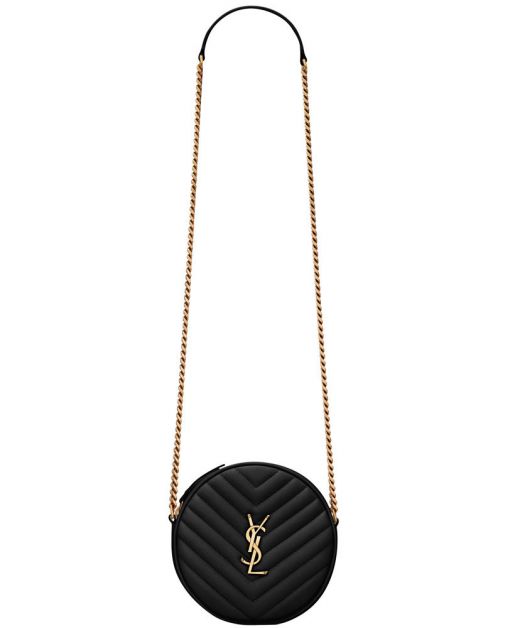 Top Quality Black V-Quilted Look Zip Closure YSL Logo Vinyle—Replica Saint Laurent Shoulder Bag For Women