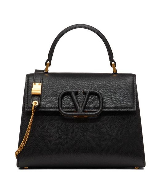 Hot Sale Replica Valentino Garavani Small Vsling Black Grainy Calfskin Leather V logo Nappa Lining Tote Bag For Women