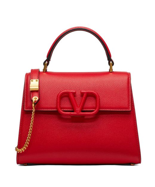 Red Grainy Leather Magnetic Closure One Top Handle - Big Discount Fake Valentino Garavani Vsling Handbag