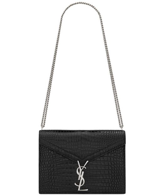 Cheapest Black Crocodile Embossed Leather YSL Slider Flap Cassandra—Replica Saint Laurent Women'S Classic Shoulder Bag