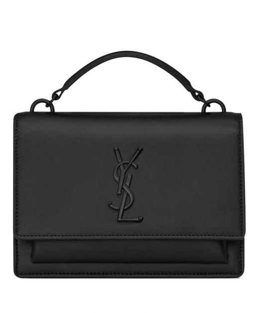 Hot Selling Black Leather Flap Snap Top Handle Back Pocket Sunset—Clone Saint Laurent YSL Logo Chain Wallet For Ladies