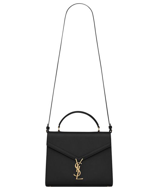 Replica Saint Laurent Cassandra Women'S Flap Black Grain Leather Top Handle Gold YSL Twist Lock Crossbody Bag