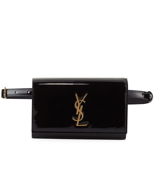 Best Site Black Lacquer Leather Gold Hardware Flap Design YSL Logo Kate—Imitated Saint Laurent Belt Bag For Female