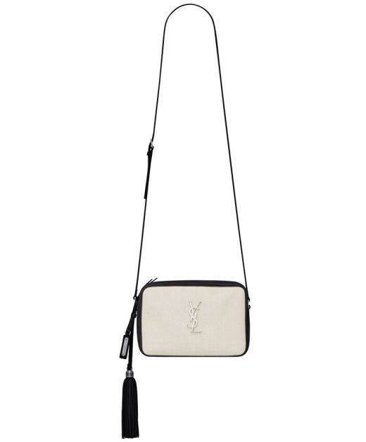 Low Price Beige Canvas Silver Letter Top Zipper Detachable Fringe Lou—Replica YSL Women'S Two Tone Camera Bag