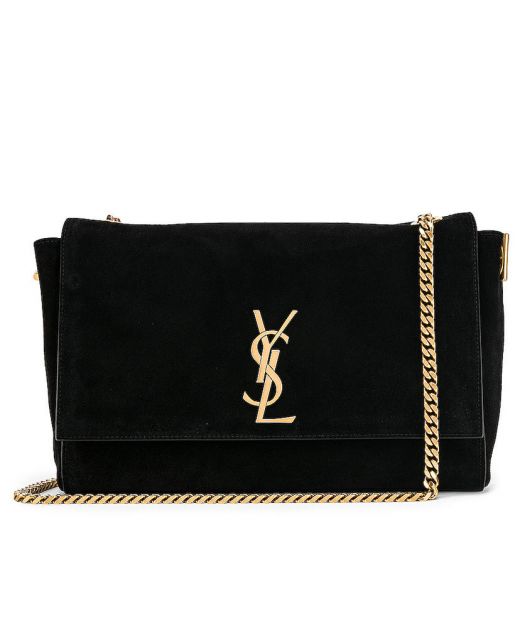 Online Black Suede Flap Magnetic Closure YSL Logo Detachable Gold Chain Strap Kate—Replica Saint Laurent Reversible Soft Bag For Ladies