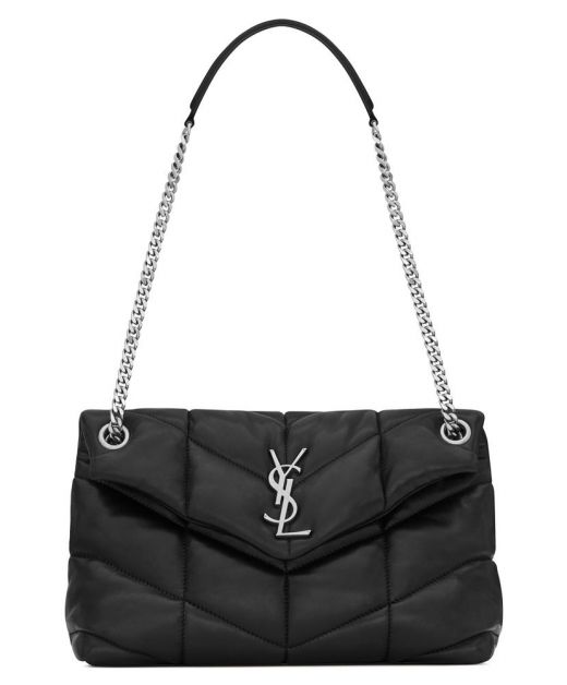 High End Black Leather Quilted Detail Flap Magnetic Buckle YSL Logo Puffer—Replica Saint Laurent Chain Shoulder Bag For Ladies